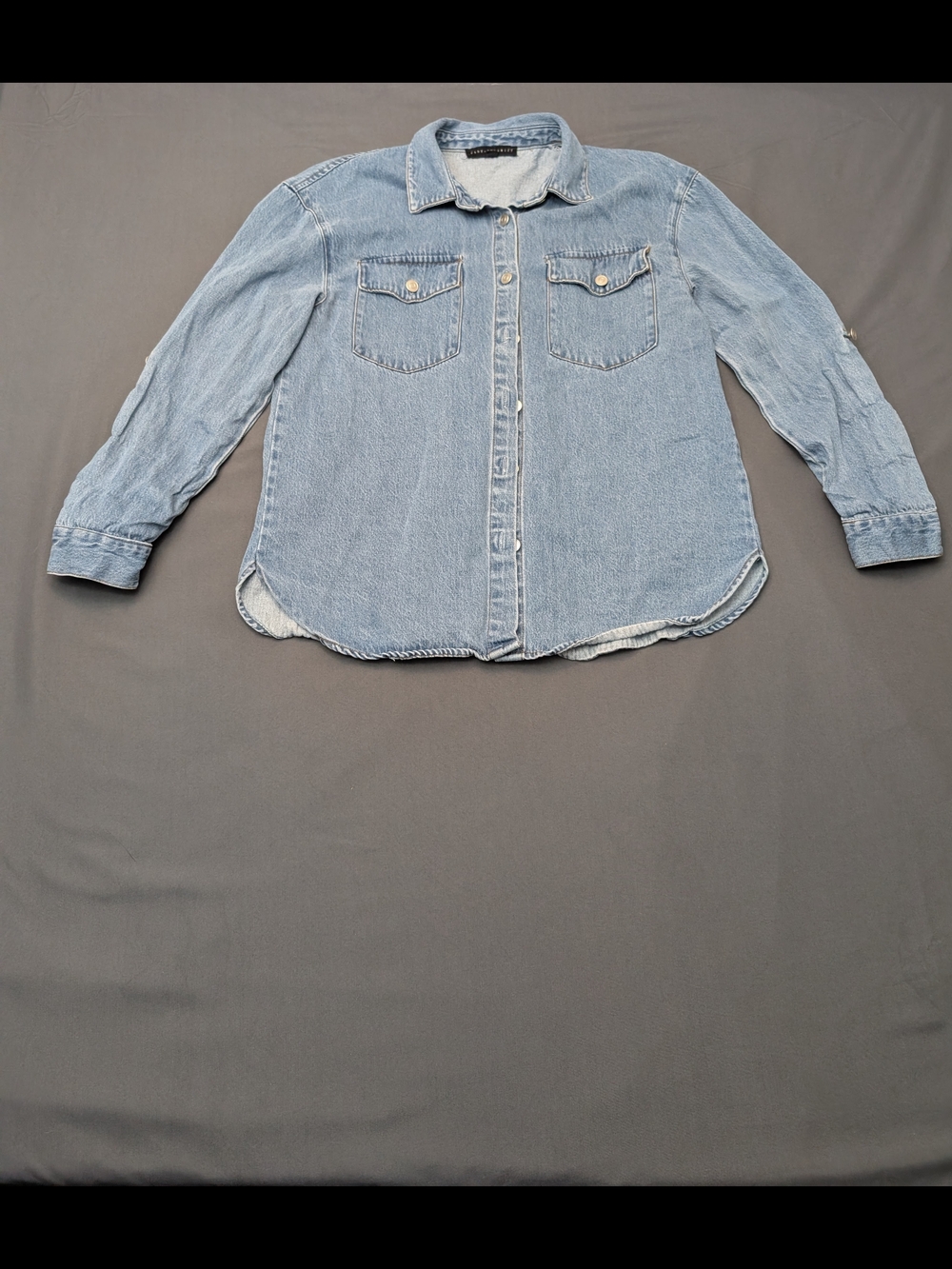 JANE + DELANCEY Women's Blue Denim Button-Up Shirt Long Sleeve Pockets Size S